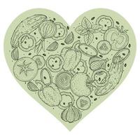 légumes en forme de coeur. signe végétalien. illustration vectorielle de nourriture. isolé sur blanc vecteur