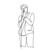 dessin continu d'une seule ligne d'un chanteur masculin chantant une chanson a. illustration vectorielle du concept de performance de l'artiste musicien vecteur