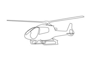 dessin en ligne continue d'un hélicoptère volant. style de dessin à la main pour le concept de transport vecteur