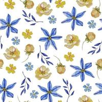 motif aquarelle florale sans soudure. fleurs bleues et jaunes dessinées à la main. couleurs de l'ukraine vecteur