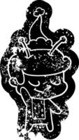 icône de dessin animé sympathique en détresse d'un astronaute portant un bonnet de noel vecteur