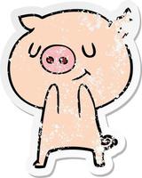 autocollant en détresse d'un cochon de dessin animé heureux vecteur