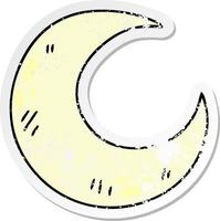 autocollant en détresse d'un croissant de lune de dessin animé dessiné à la main excentrique vecteur