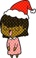 illustration de style bande dessinée d'une femme portant un bonnet de noel vecteur