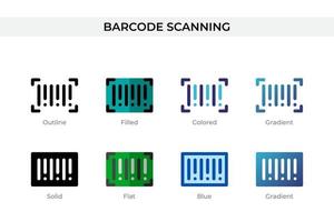 icône de numérisation de codes-barres dans un style différent. icônes vectorielles de lecture de codes-barres conçues en style contour, solide, coloré, rempli, dégradé et plat. symbole, illustration de logo. illustration vectorielle vecteur