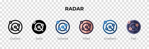 icône radar dans un style différent. icônes vectorielles radar conçues en style contour, solide, coloré, rempli, dégradé et plat. symbole, illustration de logo. illustration vectorielle vecteur