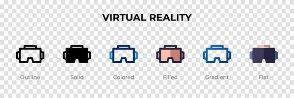 icône de réalité virtuelle dans un style différent. icônes vectorielles de réalité virtuelle conçues dans un style contour, solide, coloré, rempli, dégradé et plat. symbole, illustration de logo. illustration vectorielle vecteur
