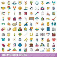 Jeu de 100 icônes de victoire, style cartoon vecteur