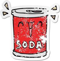 autocollant en détresse d'une canette de soda de dessin animé vecteur