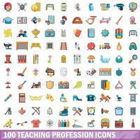Ensemble de 100 icônes de profession enseignante, style dessin animé vecteur