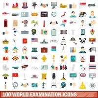 Ensemble de 100 icônes d'examen mondial, style plat vecteur