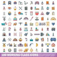 Ensemble de 100 icônes de la classe ouvrière, style cartoon vecteur