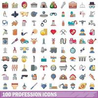 Ensemble de 100 icônes de profession, style dessin animé vecteur