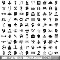 Ensemble d'icônes de remue-méninges de 100 inventions, style simple vecteur