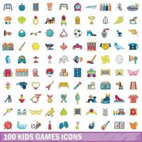 Jeu de 100 icônes de jeux pour enfants, style dessin animé vecteur