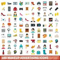 Ensemble de 100 icônes publicitaires de maquillage, style plat vecteur