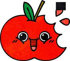 pomme rouge de dessin animé texture grunge rétro vecteur