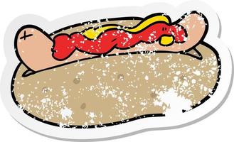 autocollant en détresse d'un hot-dog de dessin animé vecteur