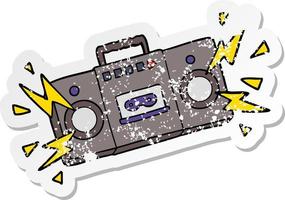 autocollant en détresse d'un lecteur de cassettes de dessin animé rétro faisant exploser de vieux airs de rock vecteur