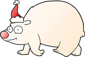dessin animé dégradé d'un ours polaire marchant portant un bonnet de noel vecteur