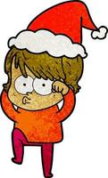 dessin animé texturé d'une femme portant un bonnet de noel vecteur