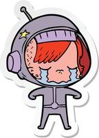 autocollant d'une fille astronaute en pleurs de dessin animé vecteur