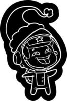 icône de dessin animé d'un astronaute riant portant un bonnet de noel vecteur