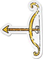 doodle dessin animé autocollant en détresse d'un arc et d'une flèche vecteur