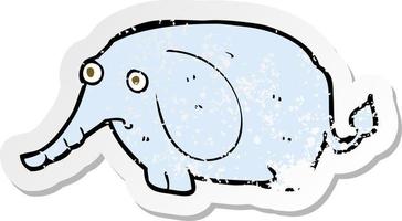 autocollant rétro en détresse d'un petit éléphant triste de dessin animé vecteur
