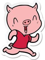 autocollant d'un cochon cartoon heureux vecteur