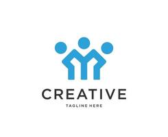 logo communautaire les gens travaillent équipe et logo vectoriel entreprise avec lettre initiale m