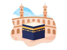 la mecque kaaba et la mosquée al-haram à l'illustration vectorielle historique de l'arabie saoudite. masjid nabawi à madina arabie saoudite. peut être utilisé pour la carte de voeux, l'infographie, la bannière, l'affiche, le web, etc.