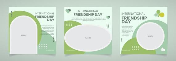 modèle de publication sur les médias sociaux de la journée internationale de l'amitié de couleur vert chaud adapté aux cartes de voeux et à la publicité en ligne vecteur