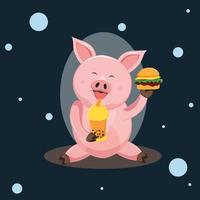 fond de dessin animé animal cochon mignon vecteur