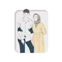 art graphique doodle plat couple, femme, homme, amant, amour, musulman, marié. vecteur