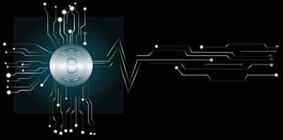 conception de vecteur bitcoin autour d'une carte de circuit imprimé de cercle d'or pour la crypto-monnaie pour le futur monde des affaires de l'économie
