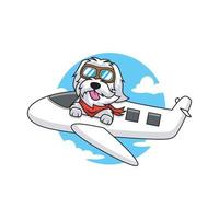 pilote de chien de dessin animé volant avec création de logo de mascotte de jet privé vecteur