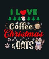 j'aime le café noël et les chats t-shirt drôle de cadeau d'amant de chat mignon vecteur