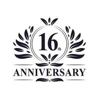 Célébration du 16e anniversaire, création luxueuse du logo du 16e anniversaire. vecteur
