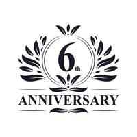 Célébration du 6e anniversaire, création luxueuse du logo du 6e anniversaire. vecteur