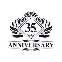 Logo anniversaire 35 ans, logo floral de luxe 35e anniversaire. vecteur
