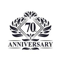 Logo anniversaire 70 ans, logo floral de luxe 70e anniversaire. vecteur