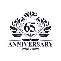 Logo anniversaire 65 ans, logo floral de luxe 65e anniversaire. vecteur