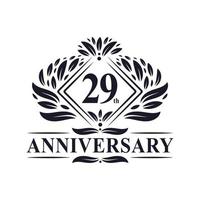 Logo anniversaire 29 ans, logo floral de luxe 29e anniversaire. vecteur