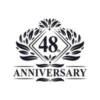 Logo anniversaire 48 ans, logo floral de luxe 48e anniversaire. vecteur