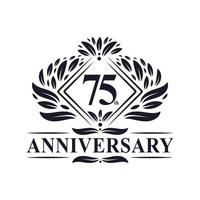 Logo anniversaire 75 ans, logo floral de luxe 75e anniversaire. vecteur