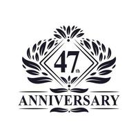 Logo anniversaire 47 ans, logo floral de luxe 47e anniversaire. vecteur