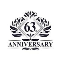 Logo anniversaire 63 ans, logo floral de luxe 63e anniversaire. vecteur