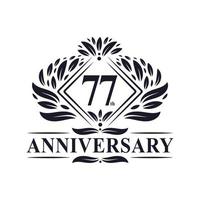 Logo anniversaire 77 ans, logo floral de luxe 77e anniversaire. vecteur