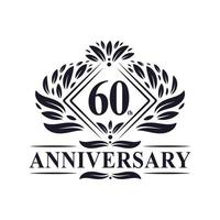 Logo anniversaire 60 ans, logo floral de luxe 60e anniversaire. vecteur